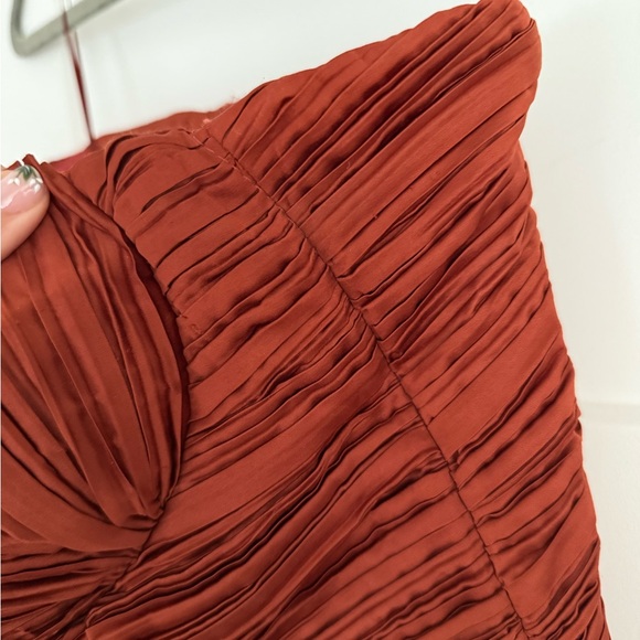 Cult Gaia Charlique Pleated Plisse Satin Strapless Mini Dress Copper - Picture 8 of 13